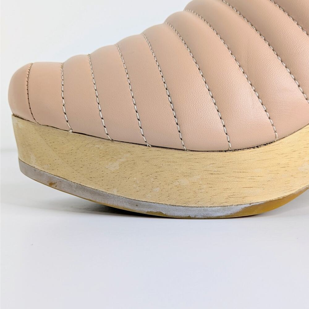 Beklina Ribbed Clogs 8.5 Buff Pink Tan Leather Platform Wood Clog Slip On US - Picture 15 of 16